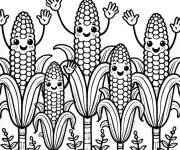 Coloriage Famille de Ma&iuml;s kawaii