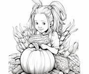 Coloriage Fille et du ma&iuml;s