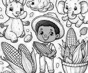 Coloriage Gar&ccedil;on, Ma&iuml;s et animaux