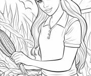 Coloriage La belle femme r&eacute;colte de ma&iuml;s