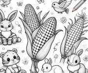Coloriage Ma&iuml;s entour&eacute; par des animaux