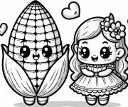Coloriage Ma&iuml;s et belle fille kawaii