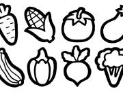 Coloriage Ma&iuml;s et collection de l&eacute;gumes