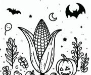 Coloriage Ma&iuml;s et motif de Halloween