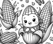 Coloriage Ma&iuml;s kawaii mignon pour les petits