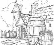 Coloriage maison de fermier et du ma&iuml;s