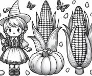 Coloriage Petite fermi&egrave;re avec du Ma&iuml;s et un citrouille