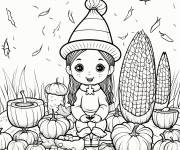Coloriage R&eacute;colte de ma&iuml;s d'automne