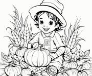 Coloriage R&eacute;colte de ma&iuml;s d'automne pour cp