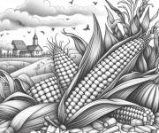 Coloriage Saison de la r&eacute;colte du Ma&iuml;s