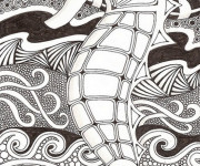 Coloriage Hippocampe mandala en noir