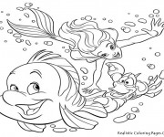 Coloriage La sir&egrave;ne de mer et les Poissons Disney