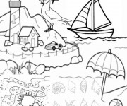 Coloriage Paysage de plage vecteur