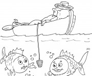 Coloriage Un p&ecirc;cheur qui dort dans son navire