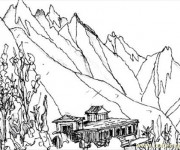 Coloriage Beau paysage de Montagne