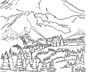 Coloriage Montagne et forêt