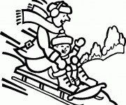 Coloriage Montagne Ski sur Luge