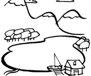 Coloriage et dessins gratuit Paysage de Montagne et rivière à imprimer