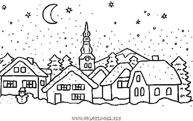 Coloriage Paysage de village dessin gratuit à imprimer paysage de village