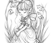 Coloriage Belle fille adore les fleurs de muguet le printemps
