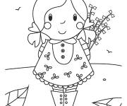 Coloriage Fille cache une bouquet de fleurs muguet le 1er mai