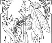 Coloriage Fille magique avec fleurs muguet pour adulte