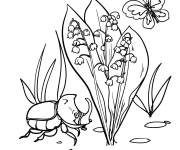 Coloriage Les insectes pr&egrave;s d'une plante de Muguet