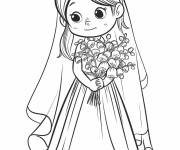 Coloriage Mari&eacute;e tenant un bouquet de muguet