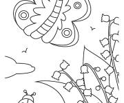 Coloriage Papillon envolant autour de muguet pour le 1er mai