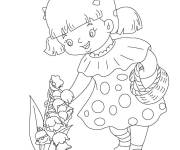 Coloriage Petite fille recueille les fleurs de Muguet