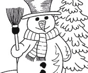 Coloriage Bonhomme de Neige dans le jardin