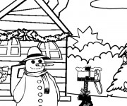 Coloriage Bonhomme de Neige devant la maison