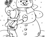 Coloriage Bonhomme de Neige et le petit enfant