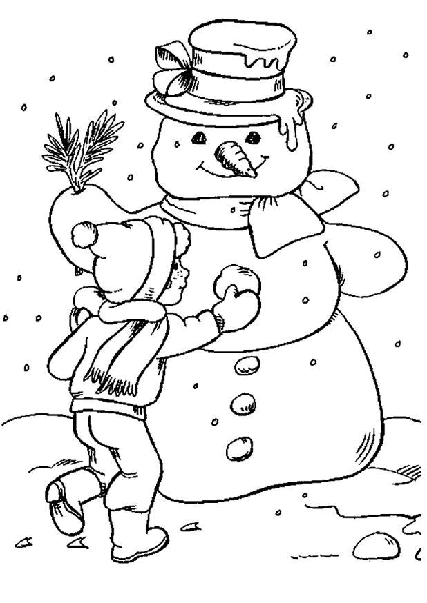 Coloriage et dessins gratuits Bonhomme de Neige et le petit enfant à imprimer
