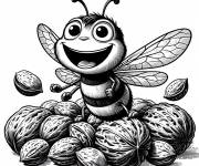 Coloriage Abeille et noix de coco