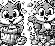 Coloriage Deux &eacute;cureuils aiment les noix de coco