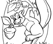 Coloriage &eacute;cureuil de dessin anim&eacute; avec noix