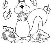 Coloriage &eacute;cureuil ramassant des noix