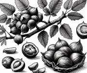 Coloriage Illustration des noix dans leurs branches