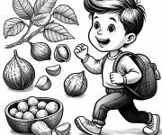 Coloriage Image de petit gar&ccedil;on et noix pour enfants
