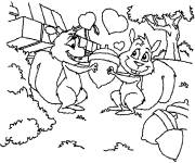 Coloriage et dessins gratuit L'&eacute;cureuil avec des noix pour la Saint-Valentin à imprimer