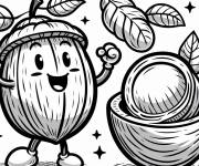 Coloriage Noix de coco avec des yeux et une bouche en riant