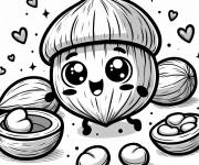 Coloriage Noix kawaii