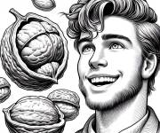 Coloriage Nutrition coquille noix d&eacute;coup&eacute; avec un visage 
