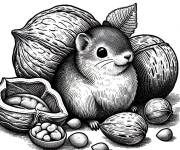 Coloriage Petit &eacute;cureuil et Noix de coco