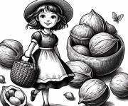 Coloriage Petite fille avec des grosses noix