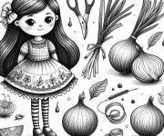 Coloriage Belle fille avec des Oignons