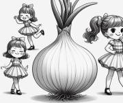 Coloriage Filles pr&ecirc;ts d'un gros Oignons