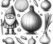 Coloriage Gnome et des plantes d'Oignons
