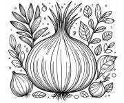 Coloriage Oignon avec des feuilles